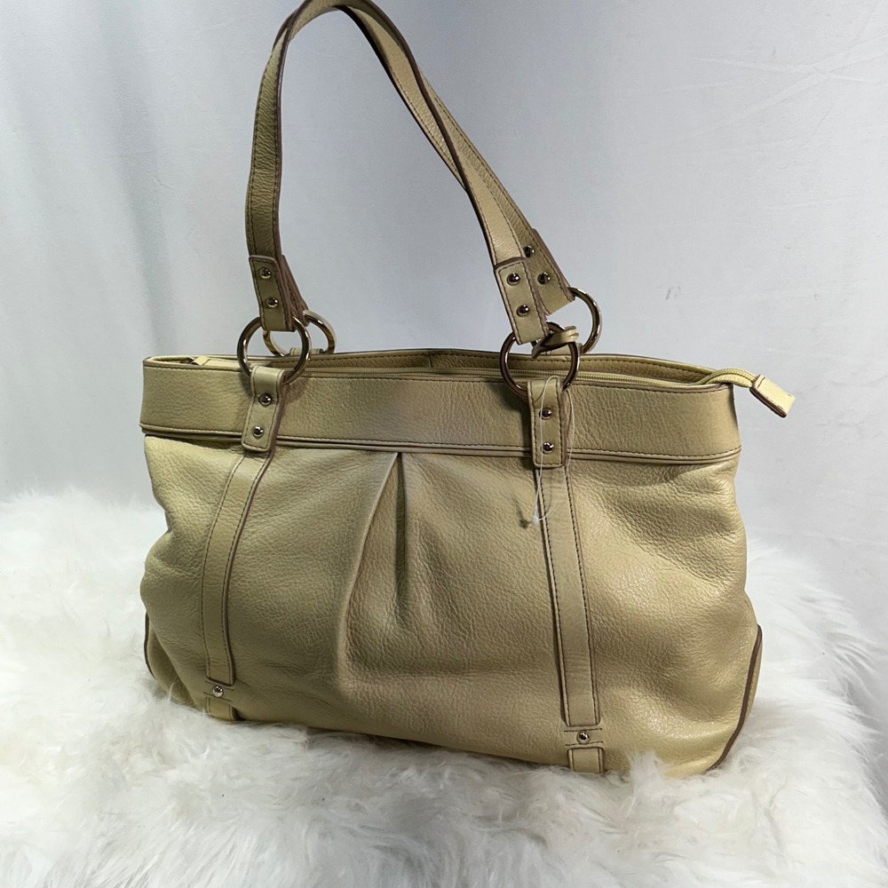 Etienne Aigner Cream Leather Tote Bag Shoulder Bag Gold Hardware - Picture 4 of 13